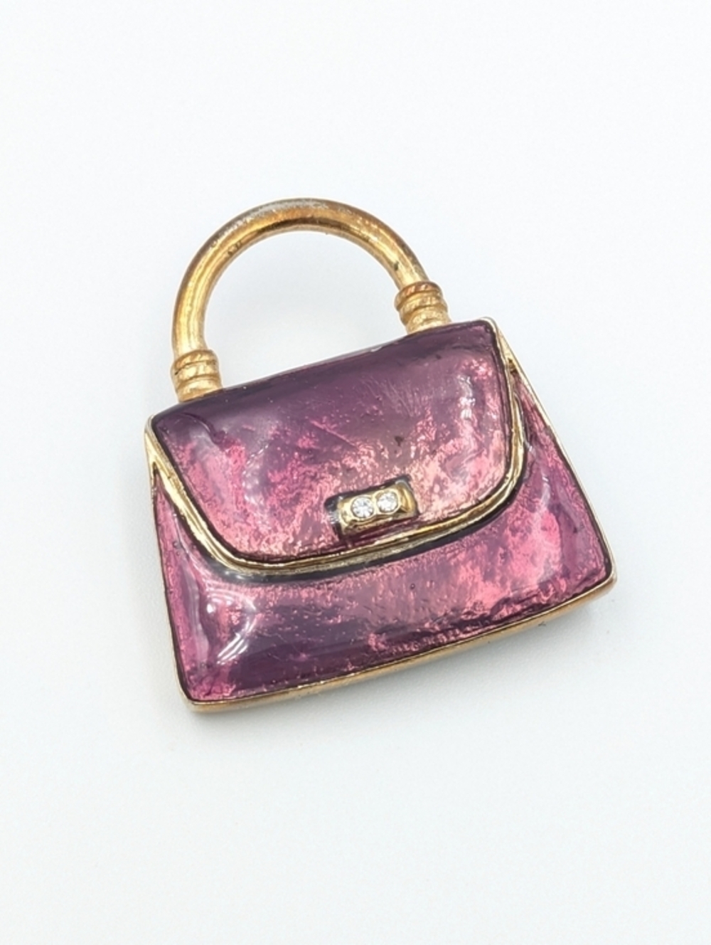5/25$  Vintage purple enamel handbag purse brooch pin rhinestone